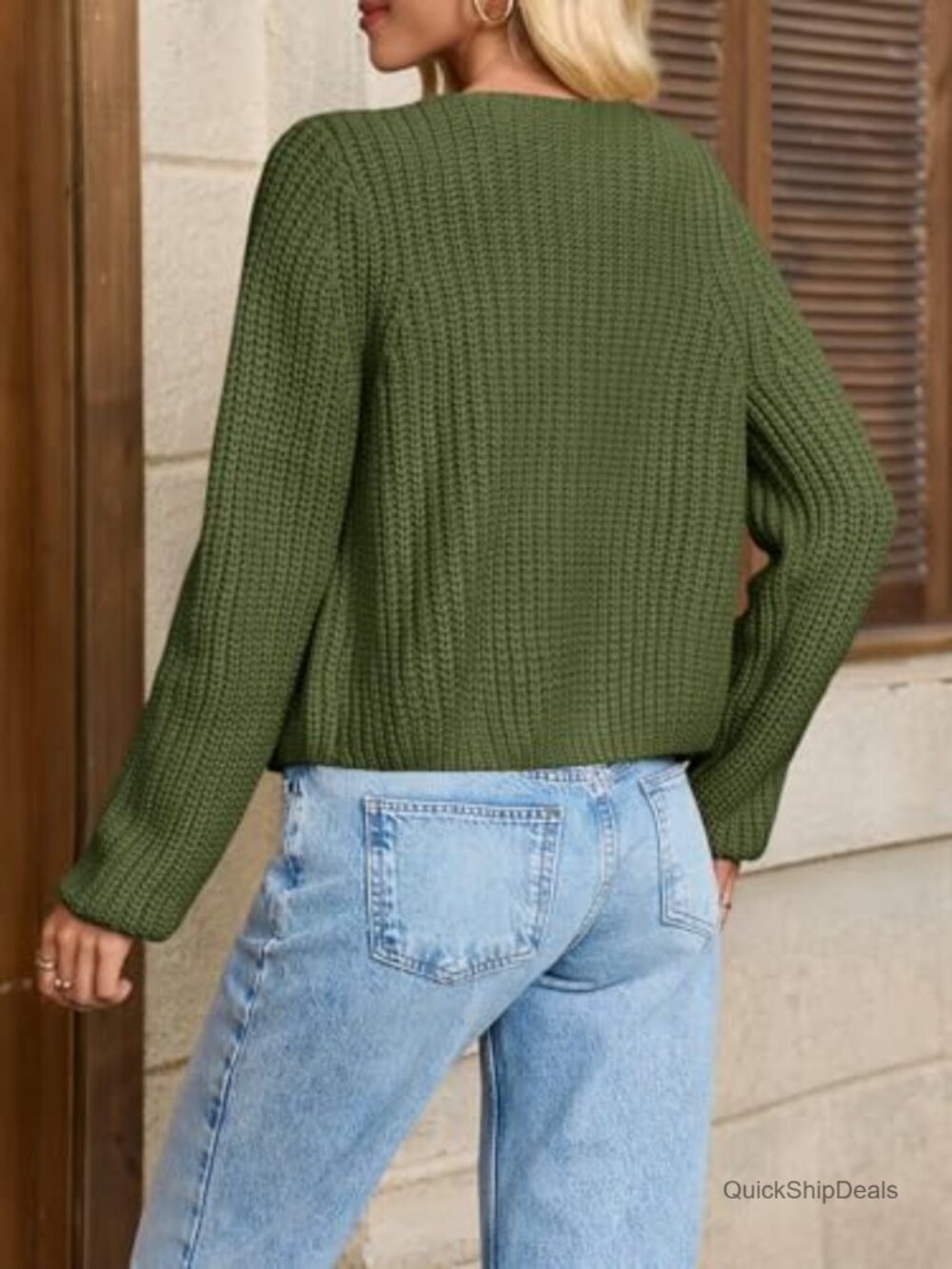 Cropped Chunky Ribbed Knit Cardigan - Picture 2 of 5